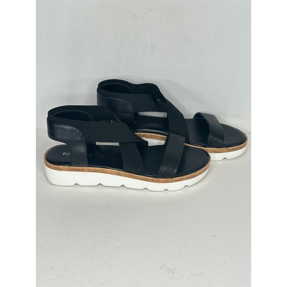 Nine West Womens Black Elastic Cross Strap Platform Sandals Boho Chic Size 8M - Picture 1 of 12